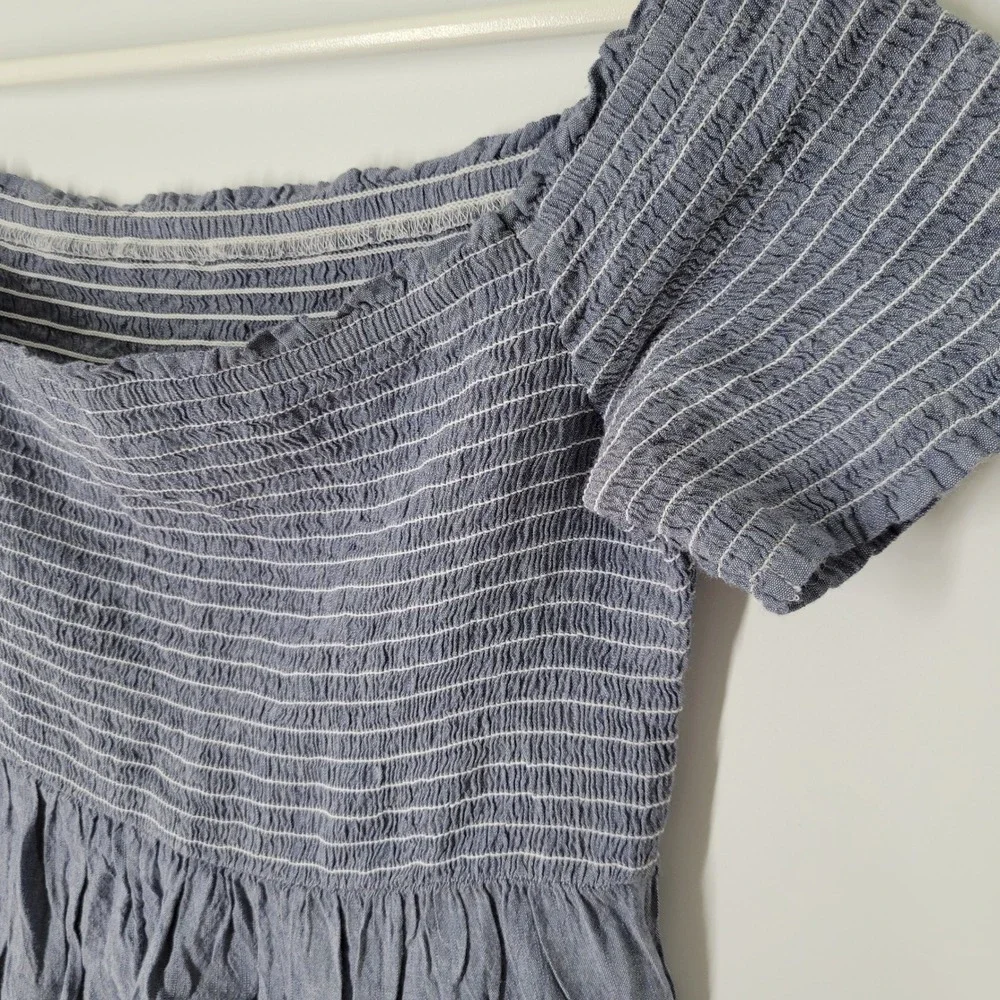 Old Navy Smocked Peplum Top Women Medium Blue Off Shoulder Short Sleeve Striped